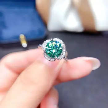 S925 Sterling Sølv Turkis Mosan Diamant Ring 1,0 CT 2.0 ctD Farve VVS1 Grade Klart, Hip-hop-Trend Mode Klassiske Smykker