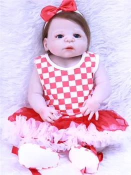 Silikone dukker genfødt pige baby doll legetøj gave rodfæstet nye hår rød kjole bebe 22inch 55cm boneca genfødt silikone completa