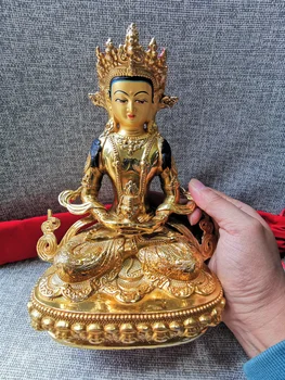 Særtilbud # Buddhismen Aisa Tibet HJEM familie forgyldt kobber Amitayus Buddha GUAN YIN Buddha-statue sikker sundhed, held og lykke