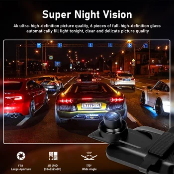 Vtopek 10tommer 4K Bil DVR Stream Medier bakspejlet Dash Cam 1080P Night Vision Touch Screen Video Recorder Automatisk Registratoren GPS