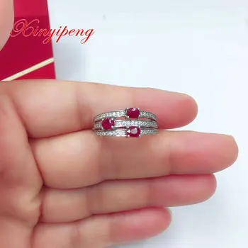 Xin Yipeng S925 sterling sølv forgyldt med hvid guld indlagt med ægte, naturlig rubin ring fint engagement gave til kvinder 3*4mm