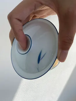Ægget Porcelæn Porcelæn Hånd Malet Dække Tekop Enkelt San Cai Bei Hvid Porcelæn Kung Fu Te Te Brygning Bowl100ml
