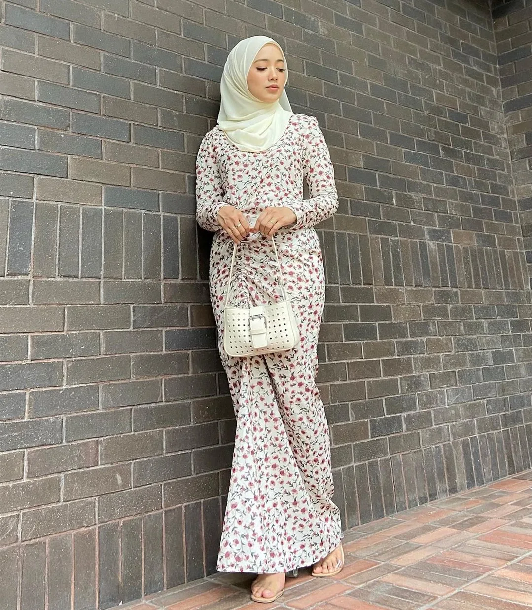 Sommeren Kvinder Ruched Monteret Maxi Kjole Chiffon Floral Print Muslimske Dubai Tyrkiet Islamiske Tøj Beskedenhed - Salg ~ Kinagrillvejle.dk