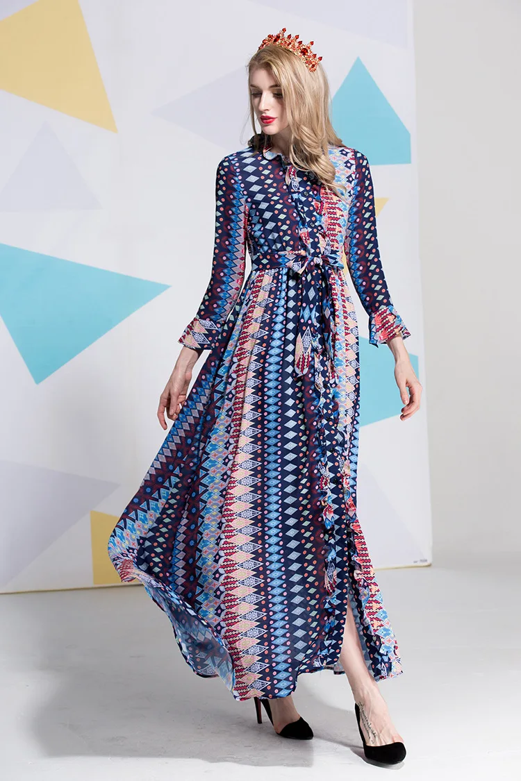 Høj qualiy designer etniske print BOHO kjole baner flare maxi kjole Beach Fashion dress S436 - Tøj kvinder ~ Kinagrillvejle.dk