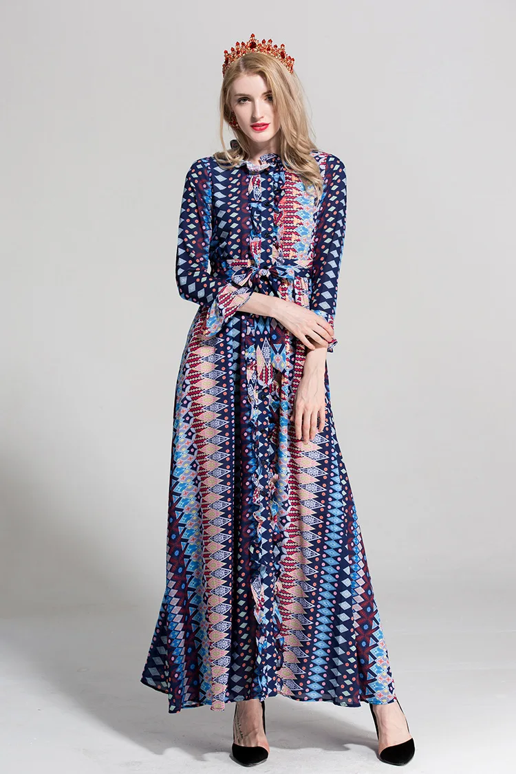 Høj qualiy designer etniske print BOHO kjole baner flare maxi kjole Beach Fashion dress S436 - Tøj kvinder ~ Kinagrillvejle.dk
