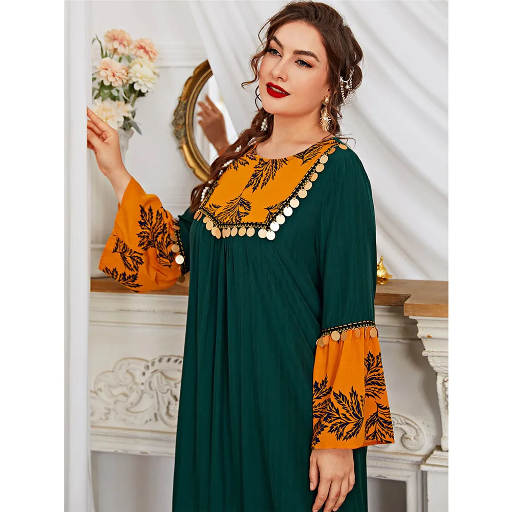 Muslimske Kvinder Lang Kjole Abaya Pailletter Kvast Etniske Print Maxi Kjole Mellemøsten Ramadan Dubai Tøj Plus Størrelse - Salg ~ Kinagrillvejle.dk