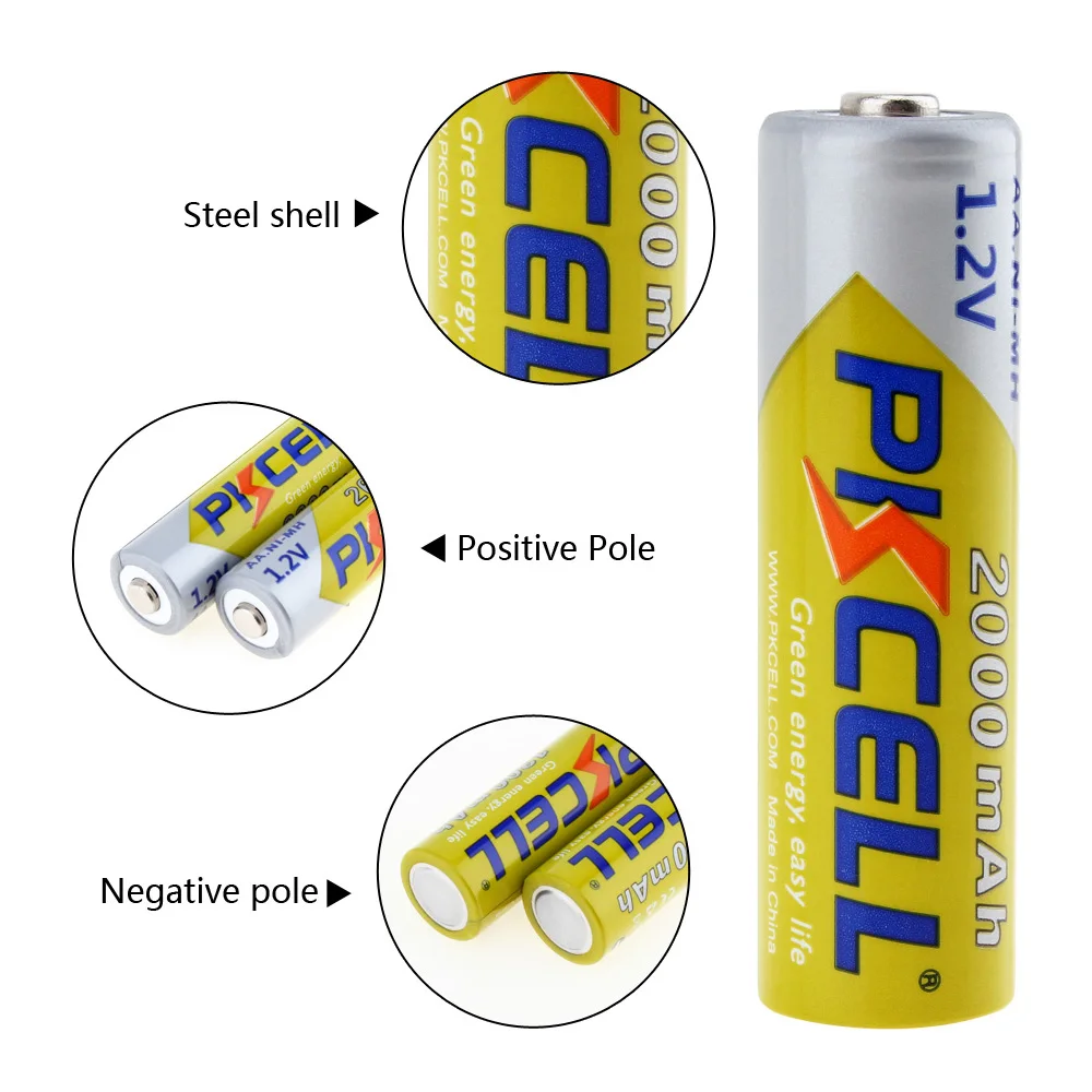 PKCELL 2A 2000mAh 1,2 V AA Genopladelige Batteri Batería Baterias AA NIMH-batterier til lommelygten - Batterier ~ Kinagrillvejle.dk